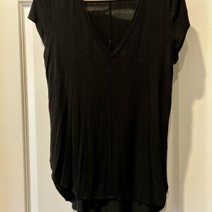 Anthropologie Bordeaux Black V-Neck Short Sleeve Top